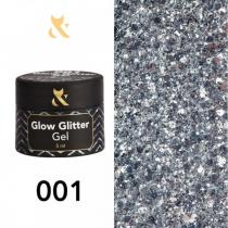 Глиттер для дизайна F.O.X Glow Glitter Gel 001 чистое серебро, 5 мл