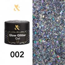 Глиттер для дизайна F.O.X Glow Glitter Gel 002 блестки с разными оттенками, 5 мл