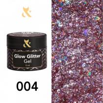 Глиттер для дизайна F.O.X Glow Glitter Gel 004 розовый с блестками и голографией, 5 мл