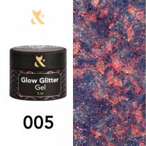 Глиттер для дизайна F.O.X Glow Glitter Gel 005 с блестками и слюдой разных форм, 5 мл