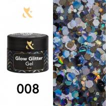 Глиттер для дизайна F.O.X Glow Glitter Gel 008 ассорти с блестками разных цветов, 5 мл