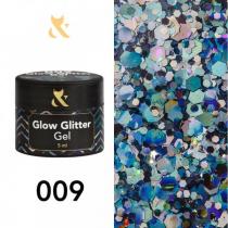 Глиттер для дизайна F.O.X Glow Glitter Gel 009 микс шестиугольников с эффектом "чешуи дракона", 5 мл