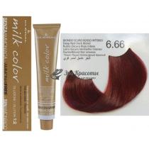 Колоріруюча крем-фарба для волосся без аміаку Milk Color Kleral System 6.66 Темно-русявий інтенсивний червоний, 100 мл