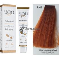 Стійка крем-фарба для волосся 7.44 Блонд інтенсивно-мідний Hair Colouring Cream With Fruit Acids You Look, 60 мл