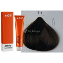 Стійка крем-фарба для волосся 7.1 попелястий блондин Creme Ducastel Subtil, 60 мл