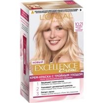 Стійка фарба для волосся 10.21 Світло-Світло русявий перламутровий освітлюючий Excellence Creme L'oreal, 192 мл
